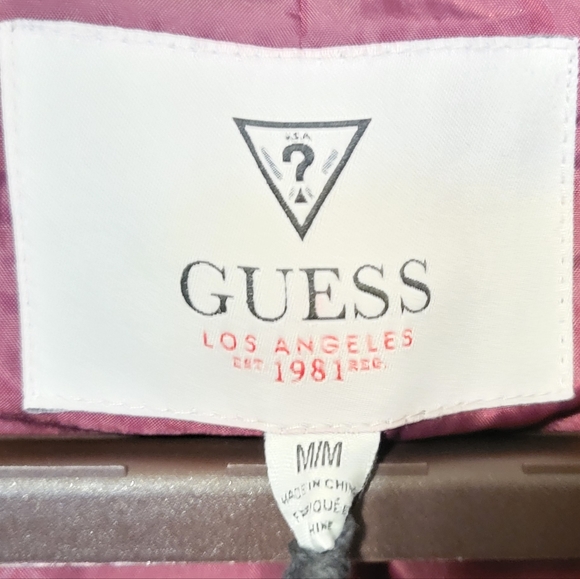 GUESS Double Breasted Wool Blend Peacoat Burgundy / Maroon - Picture 9 of 10